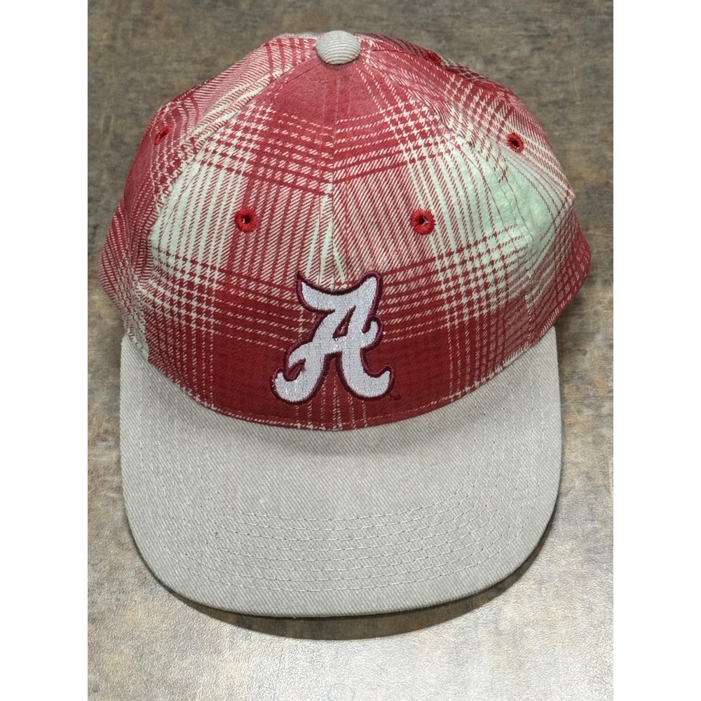Vintage Alabama Crimson Tide Hat Mens OSFA Red Plaid Snapback NCAA Gameday Cap